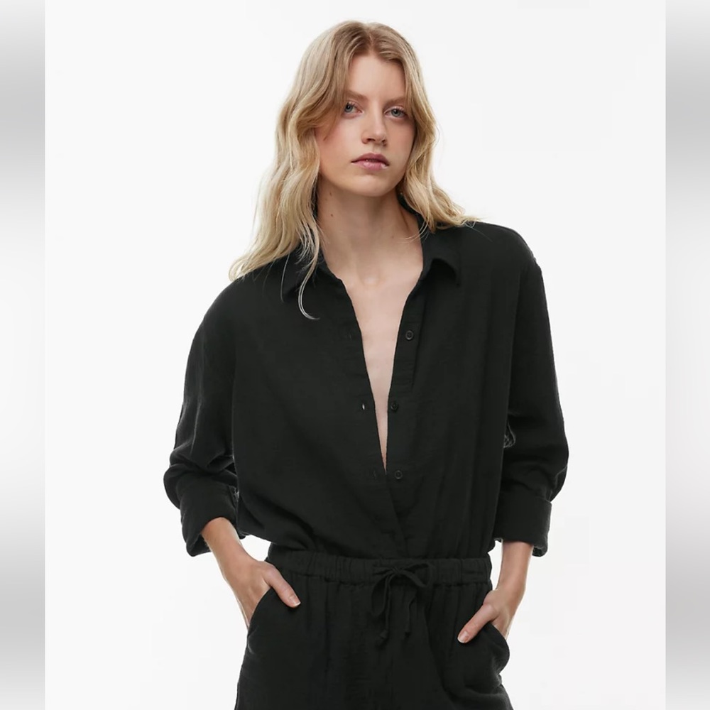 Aritzia Little Moon Sail Button-down Shirt in Black 100% organic gauzy cotton